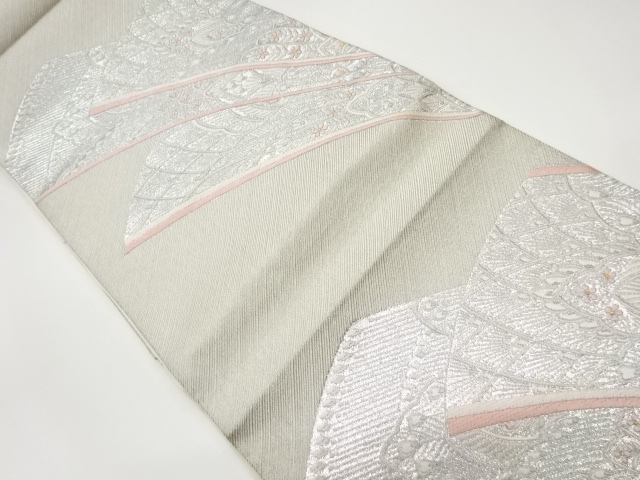 リサイクル　変わり孔雀羽扇模様織出し袋帯